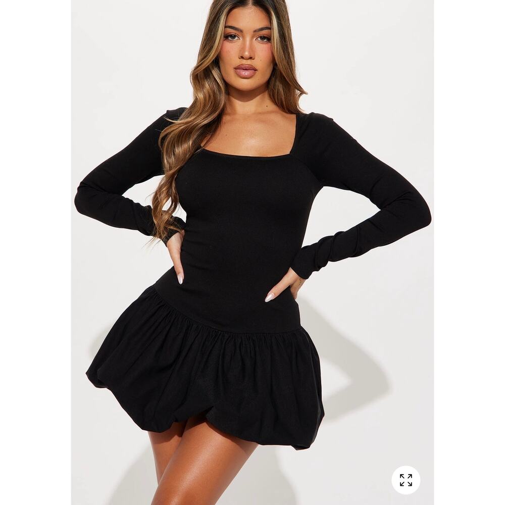 Hyperfire Long Sleeve Bubble Skirt Mini Dress Size L Large NWT Black - Picture 8 of 8